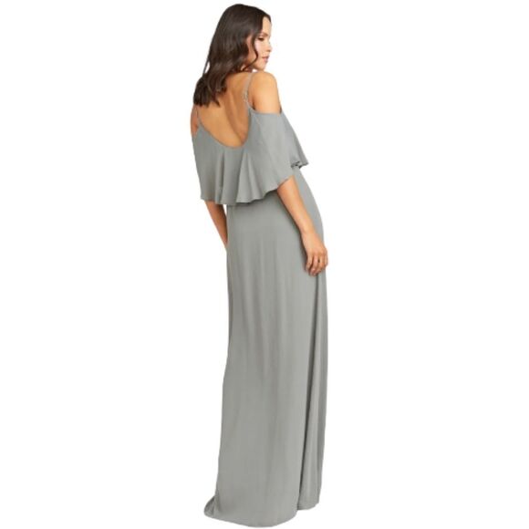 Show Me Your Mumu Caitlin Formal Ruffle Maxi Dress Size Small in Charcoal - Picture 3 of 6